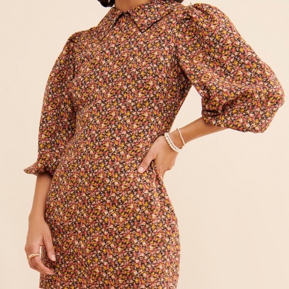 Free People Making Plans Floral Boho Point Colar Mini Dress - Picture 5 of 14